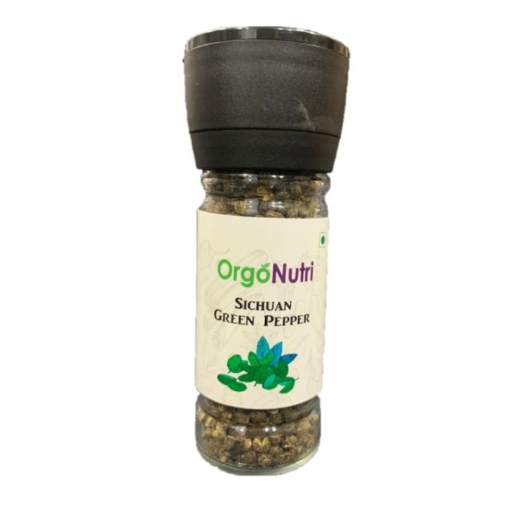 Orgonutri Whole Sichuan Green Peppercorn with Grinder, + Pack 50gm